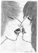 Bleistiftzeichnung zweier sich küssender Mädchen